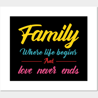 family where life begins and love never ends typography Posters and Art